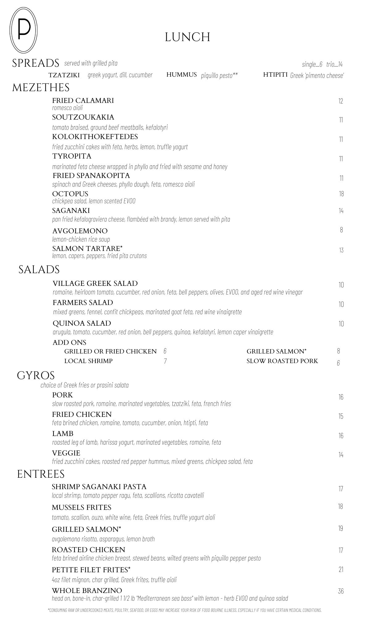 Lunch Menu – Philosophia